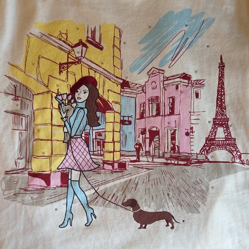 Cute Parisian Girl Rhinestone Tee - Picture 5 of 6
